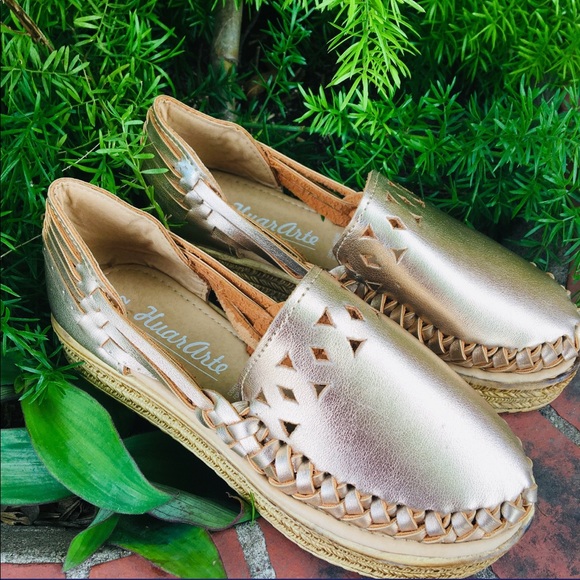 Braided Leather Sandals Rose Gold Platforms Mexico - Picture 3 of 5